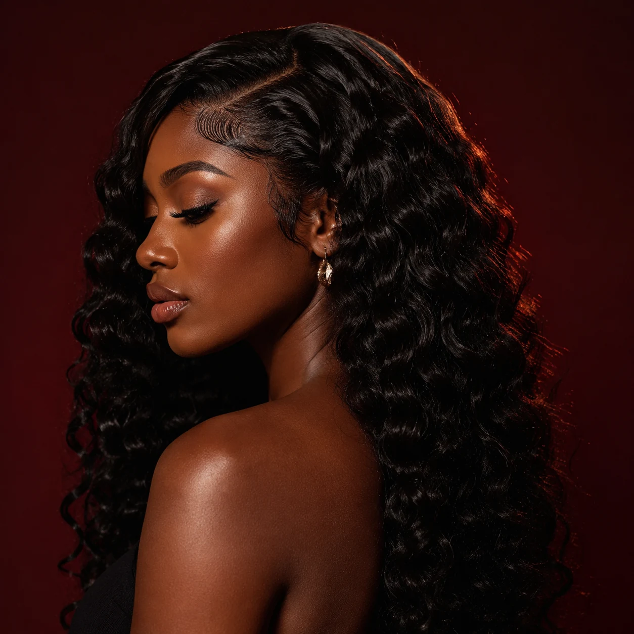 Polished deep-wave hair styling